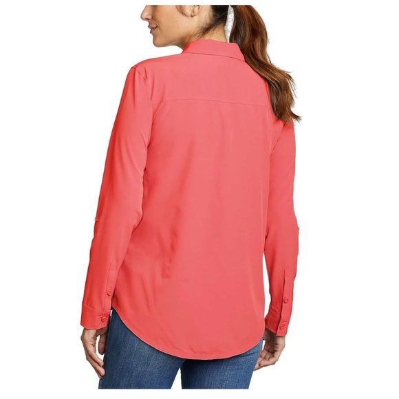NWT Eddie Bauer Womens Departure Button Down Travel Shirt Size XS Red $65 1HL315 - Picture 2 of 3